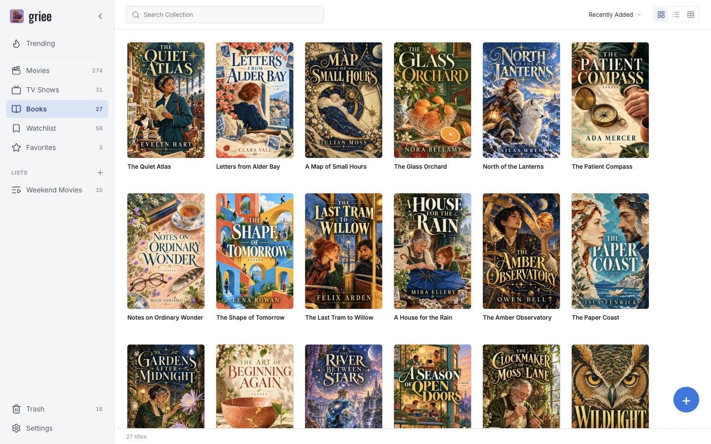 griee on a laptop, previewing discovery, movies, series and books with fictional content — Books