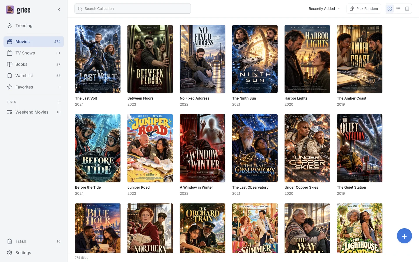 griee on a laptop, previewing discovery, movies, series and books with fictional content — Movies