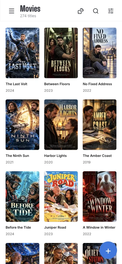 The griee collection screen on a phone, with a grid of posters