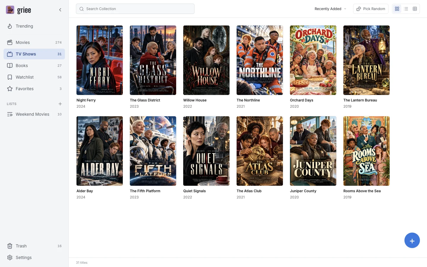 griee on a laptop, previewing discovery, movies, series and books with fictional content — Series