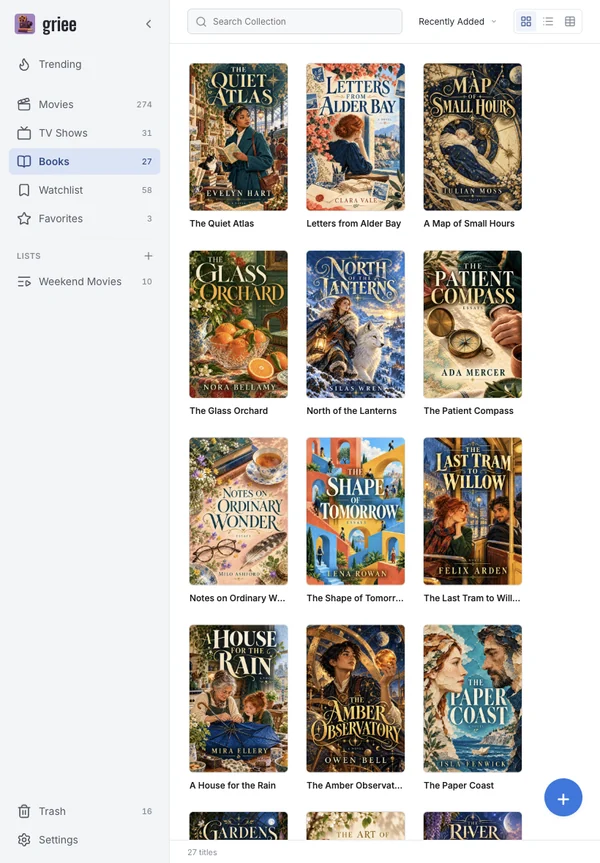 griee on a tablet, showing the TV shows in the collection