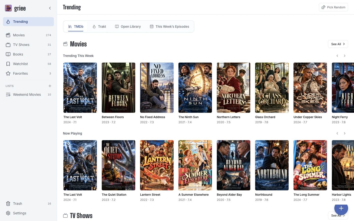 griee on a laptop, previewing discovery, movies, series and books with fictional content — Trend